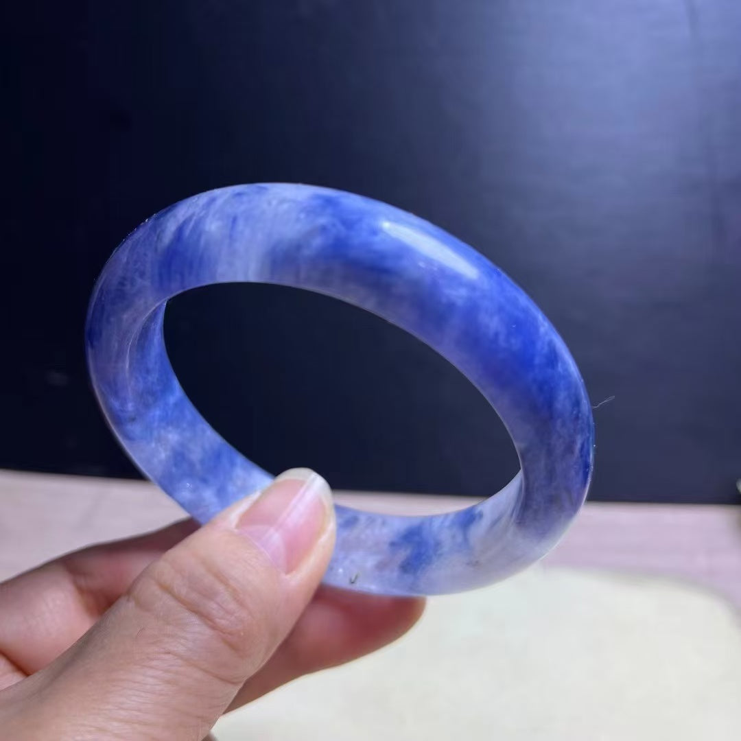 Natural Blue Kyanite Crystal Bracelet - Sky-White Icy Kyanite - 57.5mm Inner Diameter