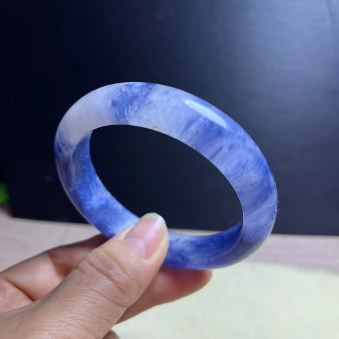 Natural Blue Kyanite Crystal Bracelet - Sky-White Icy Kyanite - 57.5mm Inner Diameter