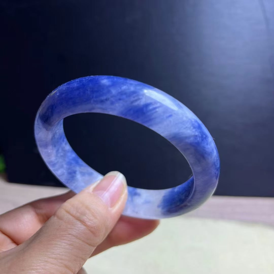 Natural Blue Kyanite Crystal Bracelet - Sky-White Icy Kyanite - 57.5mm Inner Diameter