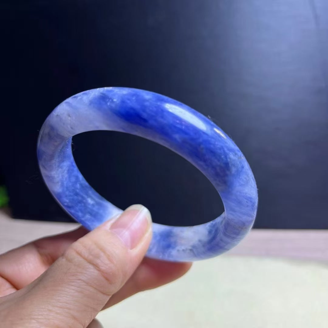 Natural Blue Kyanite Crystal Bracelet - Sky-White Icy Kyanite - 57.5mm Inner Diameter