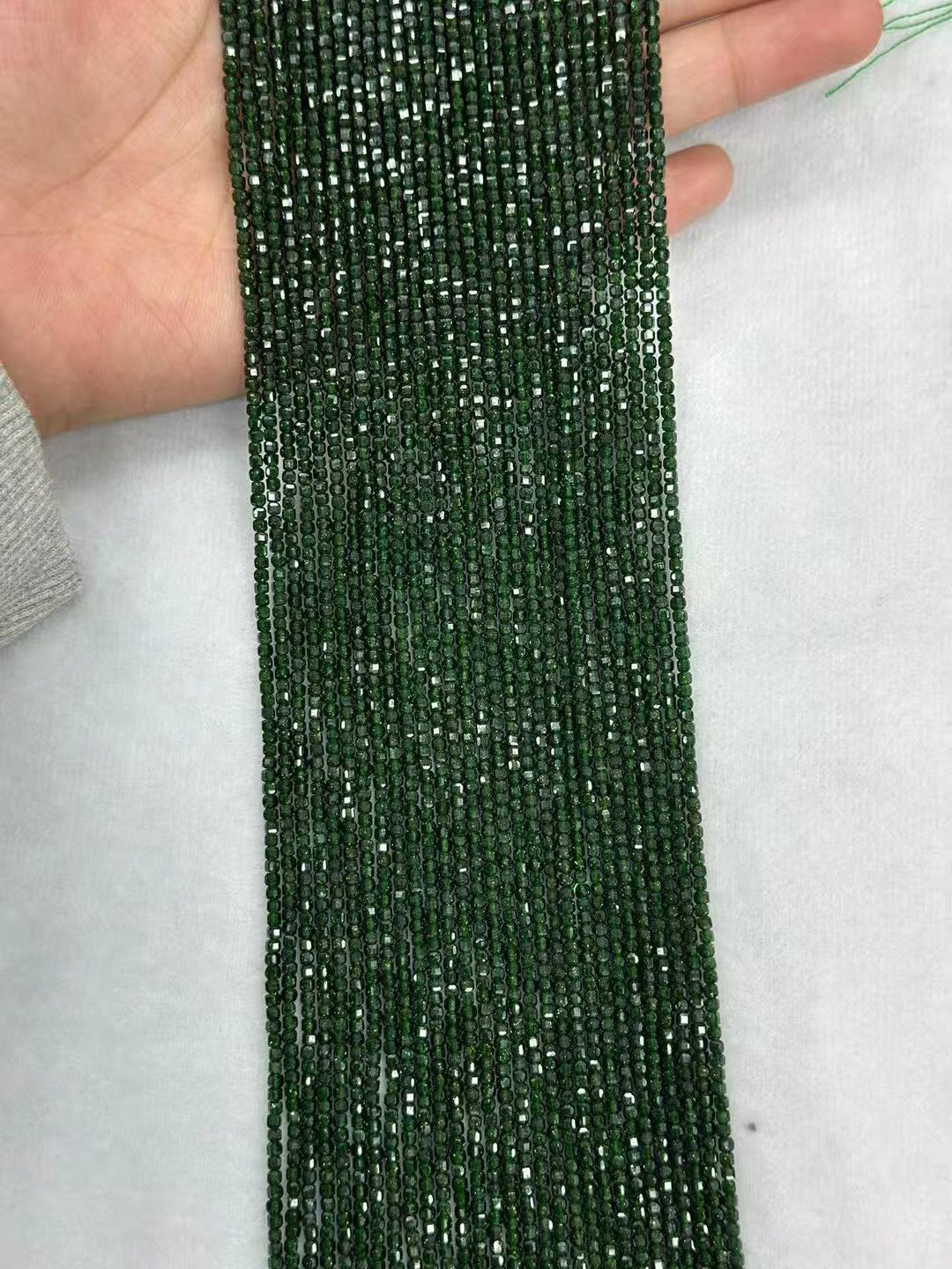 Manmade Sparking Green Golden Sandstone Faceted Sugar Cube Bead Strand 2-4mm