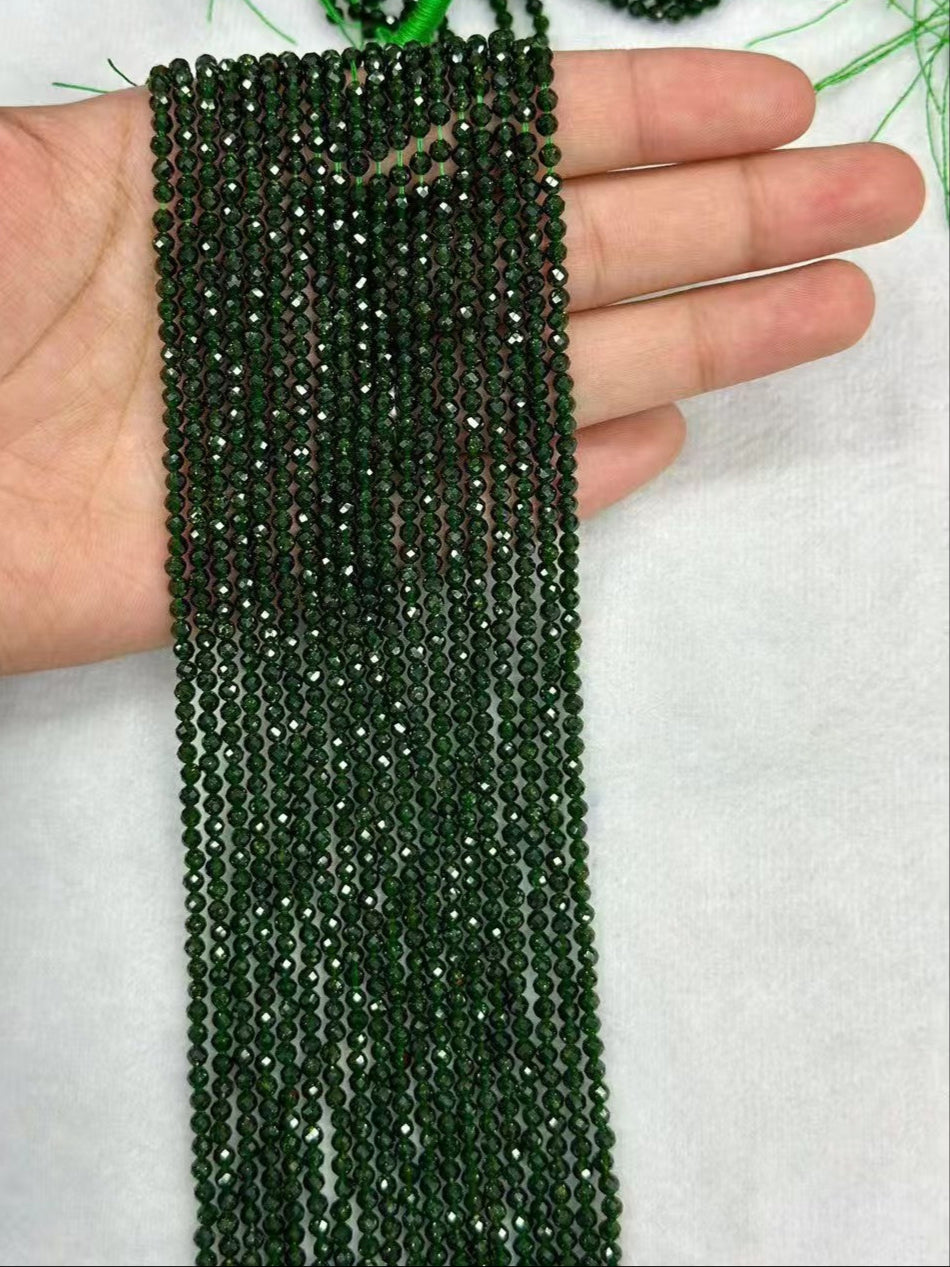 Manmade Sparking Green Golden Sandstone Faceted Round Bead Strand 2.5-4mm