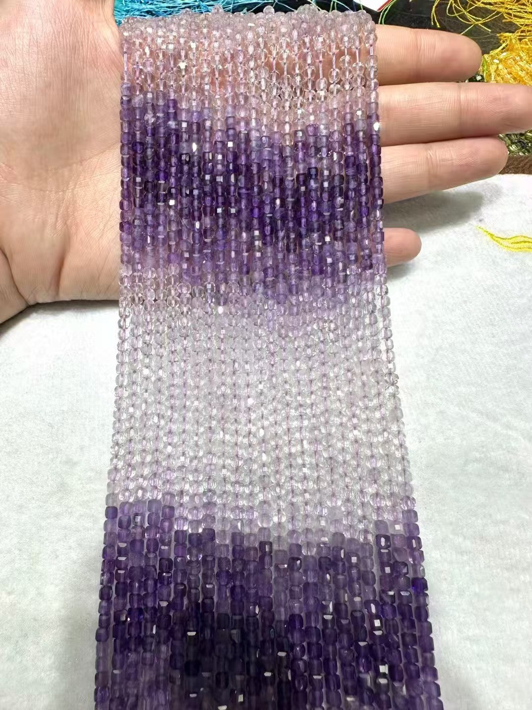 Sugar Cube Faceted Gradient Natural Lavender Amethyst Bead Strand |Stunning Sparking Crystal Beads For Jewelry Making