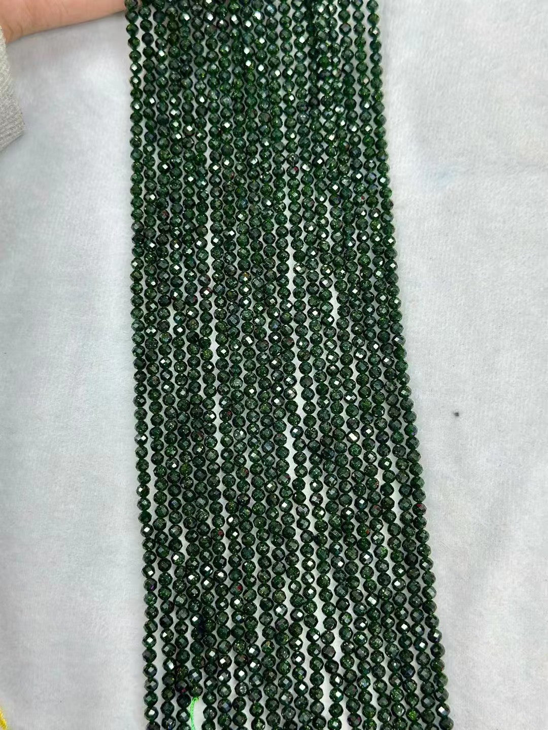 Manmade Sparking Green Golden Sandstone Faceted Round Bead Strand 2.5-4mm