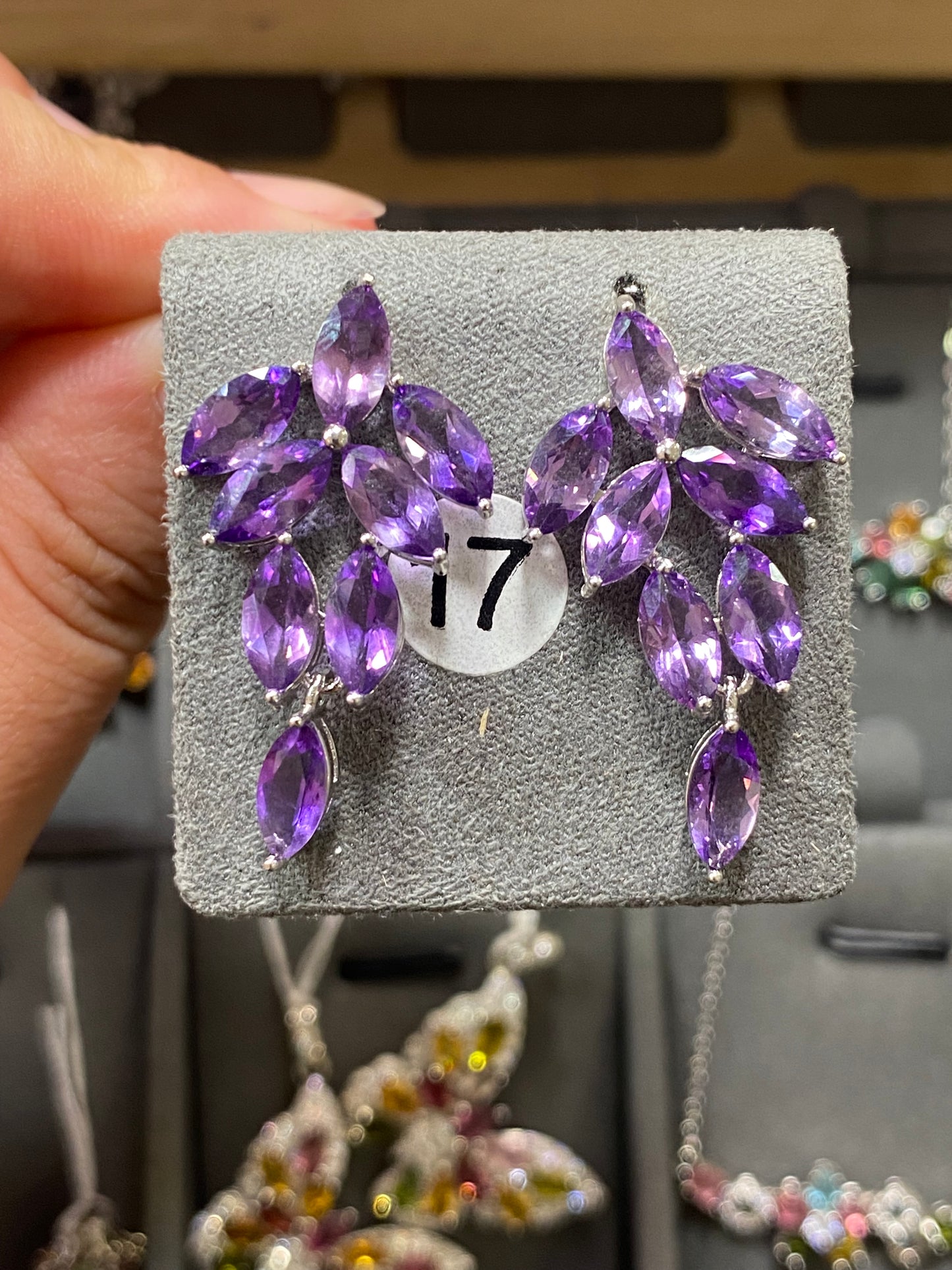 Marquise-Cut Amethyst Drop Earrings-Dangling Grape Cluster Design in Sterling Silver