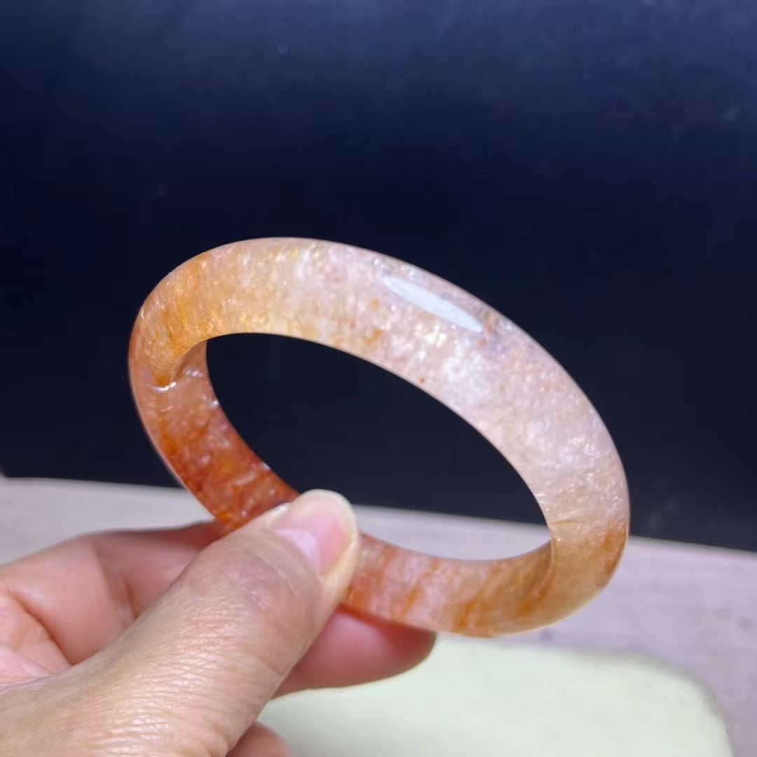 Natural Sunset Fire Quartz Bracelet Bangle- 59mm Inner Diameter, 12.8mm Wide (Medium Size) - Handcrafted Gemstone Bangle
