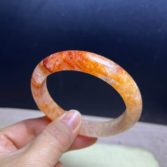Natural Sunset Fire Quartz Bracelet Bangle- 59mm Inner Diameter, 12.8mm Wide (Medium Size) - Handcrafted Gemstone Bangle
