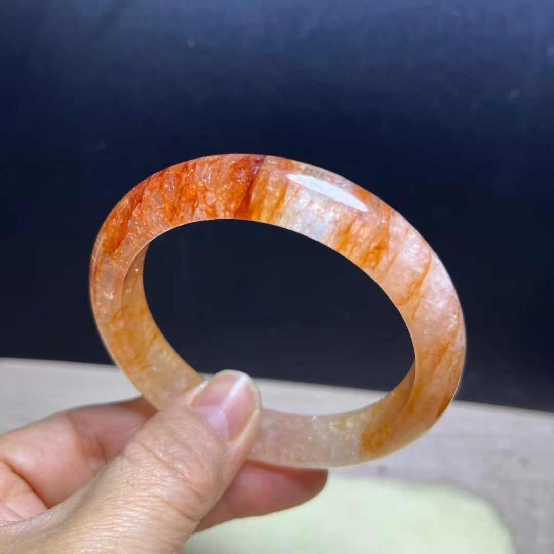 Natural Sunset Fire Quartz Bracelet Bangle- 59mm Inner Diameter, 12.8mm Wide (Medium Size) - Handcrafted Gemstone Bangle