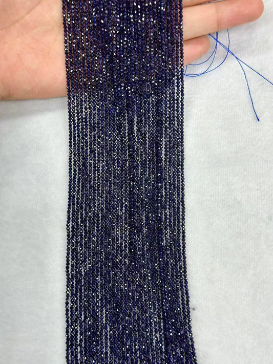 Manmade Sparking Blue Golden Sandstone Faceted Round Bead Strand 2.5-4mm