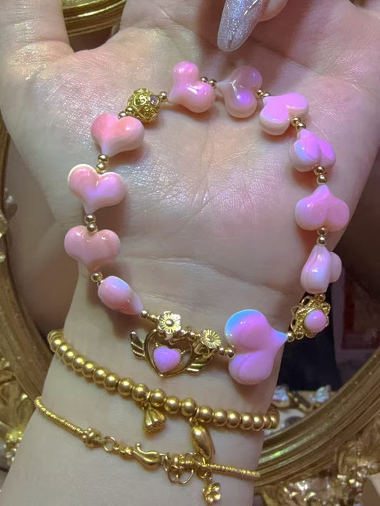 Natural Queen Conch Heart Bead Bracelet-Pendnet-Earring | 925 Silver Gold Plated | Pink Shell Gemstone Jewelry Set for Love & Healing|Bulk Price