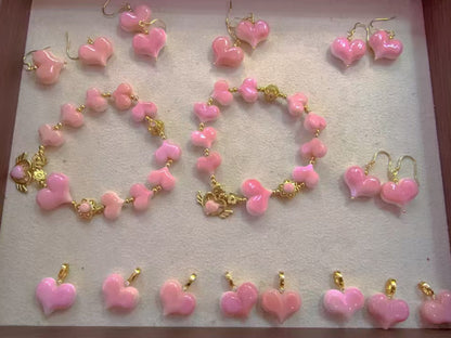 Natural Queen Conch Heart Bead Bracelet-Pendnet-Earring | 925 Silver Gold Plated | Pink Shell Gemstone Jewelry Set for Love & Healing|Bulk Price