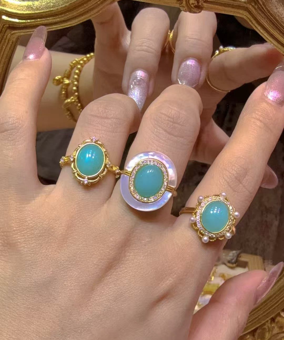 Luxury Gem-Grade Amazonite Gold Vermeil Adjustable Ring 925 Sterling Silver Vintage Design | Crystal Jewelry|Bulk Price