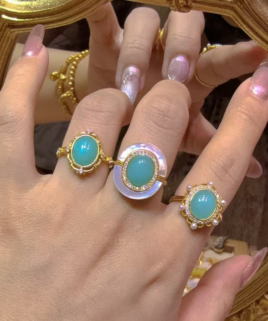 Luxury Gem-Grade Amazonite Gold Vermeil Adjustable Ring 925 Sterling Silver Vintage Design | Crystal Jewelry|Bulk Price