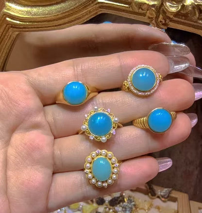 Luxury Gem-Grade Amazonite Gold Vermeil Adjustable Ring 925 Sterling Silver Vintage Design | Crystal Jewelry|Bulk Price