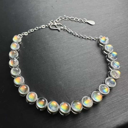 Natural Madagascar Rainbow Moonstone Bead Bracelet (Multi-bead, S925 Silver Setting) - |Bulk Price