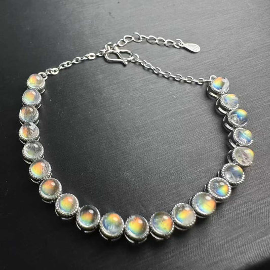 Natural Madagascar Rainbow Moonstone Bead Bracelet (Multi-bead, S925 Silver Setting) - |Bulk Price