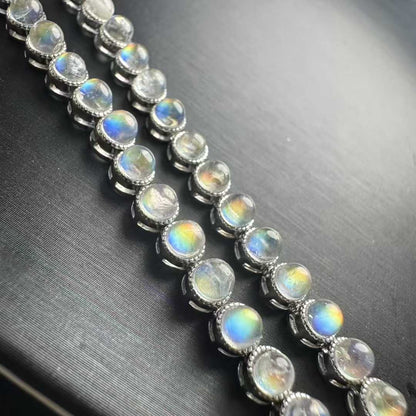 Natural Madagascar Rainbow Moonstone Bead Bracelet (Multi-bead, S925 Silver Setting) - |Bulk Price