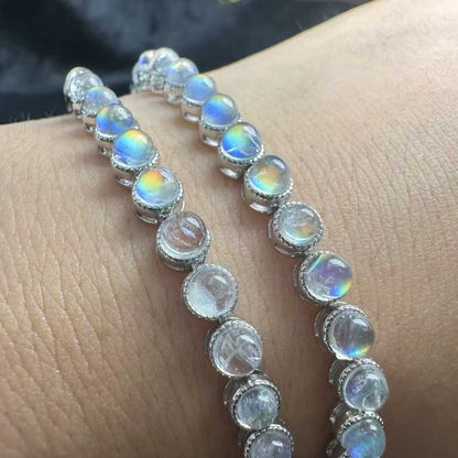 Natural Madagascar Rainbow Moonstone Bead Bracelet (Multi-bead, S925 Silver Setting) - |Bulk Price