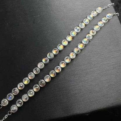 Natural Madagascar Rainbow Moonstone Bead Bracelet (Multi-bead, S925 Silver Setting) - |Bulk Price