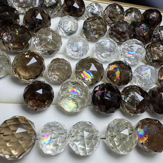 Natural Clear Quartz/Smoky Quartz Burst Rainbow Faceted Sphere (20mm/23mm)- Pendnet Jewerly Making|Bulk Price
