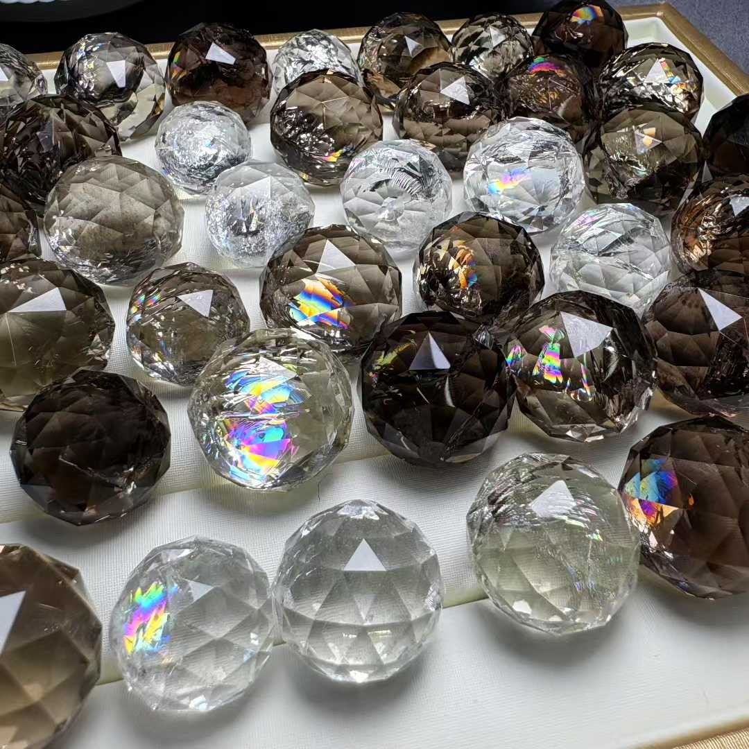 Natural Clear Quartz/Smoky Quartz Burst Rainbow Faceted Sphere (20mm/23mm)- Pendnet Jewerly Making|Bulk Price