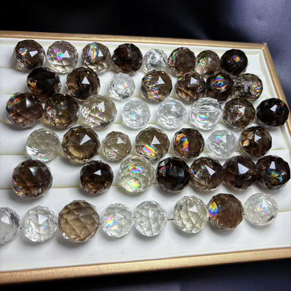 Natural Clear Quartz/Smoky Quartz Burst Rainbow Faceted Sphere (20mm/23mm)- Pendnet Jewerly Making|Bulk Price