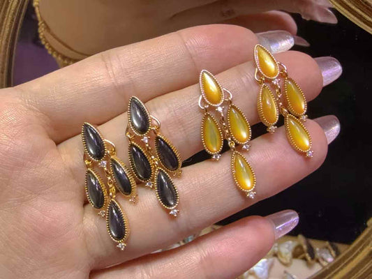 RED CARPET ESSENTIAL: Black/Gold MOP Cascade Earrings - Sterling Silver Marquise Quartet | Serialized Edition|Bulk Price
