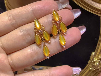 RED CARPET ESSENTIAL: Black/Gold MOP Cascade Earrings - Sterling Silver Marquise Quartet | Serialized Edition|Bulk Price