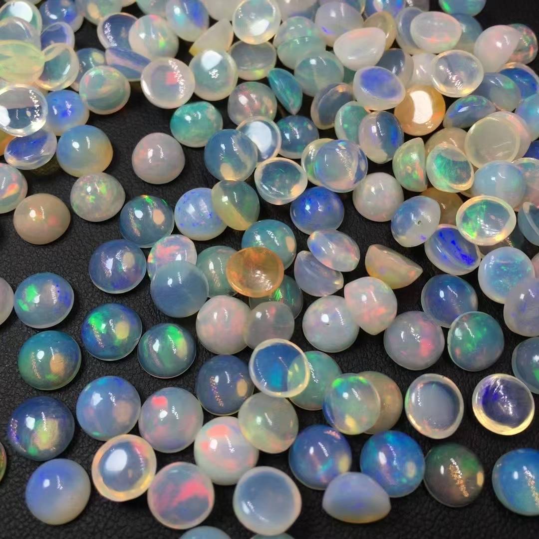 7mm Natural Full-Fire Round Opal Cabochon - Premium Loose Gem for Ring/Stud Settings|Bulk Price