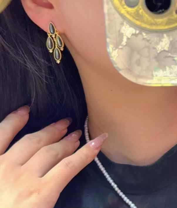 RED CARPET ESSENTIAL: Black/Gold MOP Cascade Earrings - Sterling Silver Marquise Quartet | Serialized Edition|Bulk Price