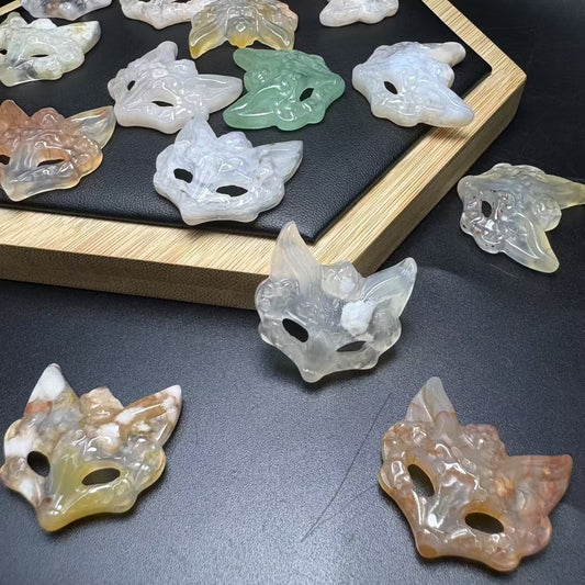 Enchanting Sakura Agate Spirit Fox Mask Pendant - 30mm Mystical Undrilled Charm for DIY Jewelry (Wholesale Price)