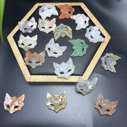 Enchanting Sakura Agate Spirit Fox Mask Pendant - 30mm Mystical Undrilled Charm for DIY Jewelry (Wholesale Price)