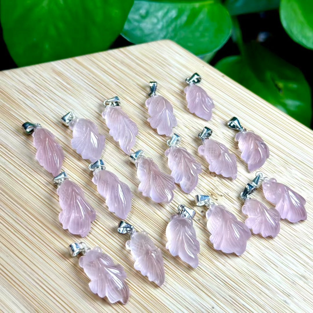 AAA Grade Enchanted Rose Quartz Koi Fish Carved Pendant - S925 Sterling Silver Bail, Healing Crystal Charm for Love & Emotional Balance(Wholesale)