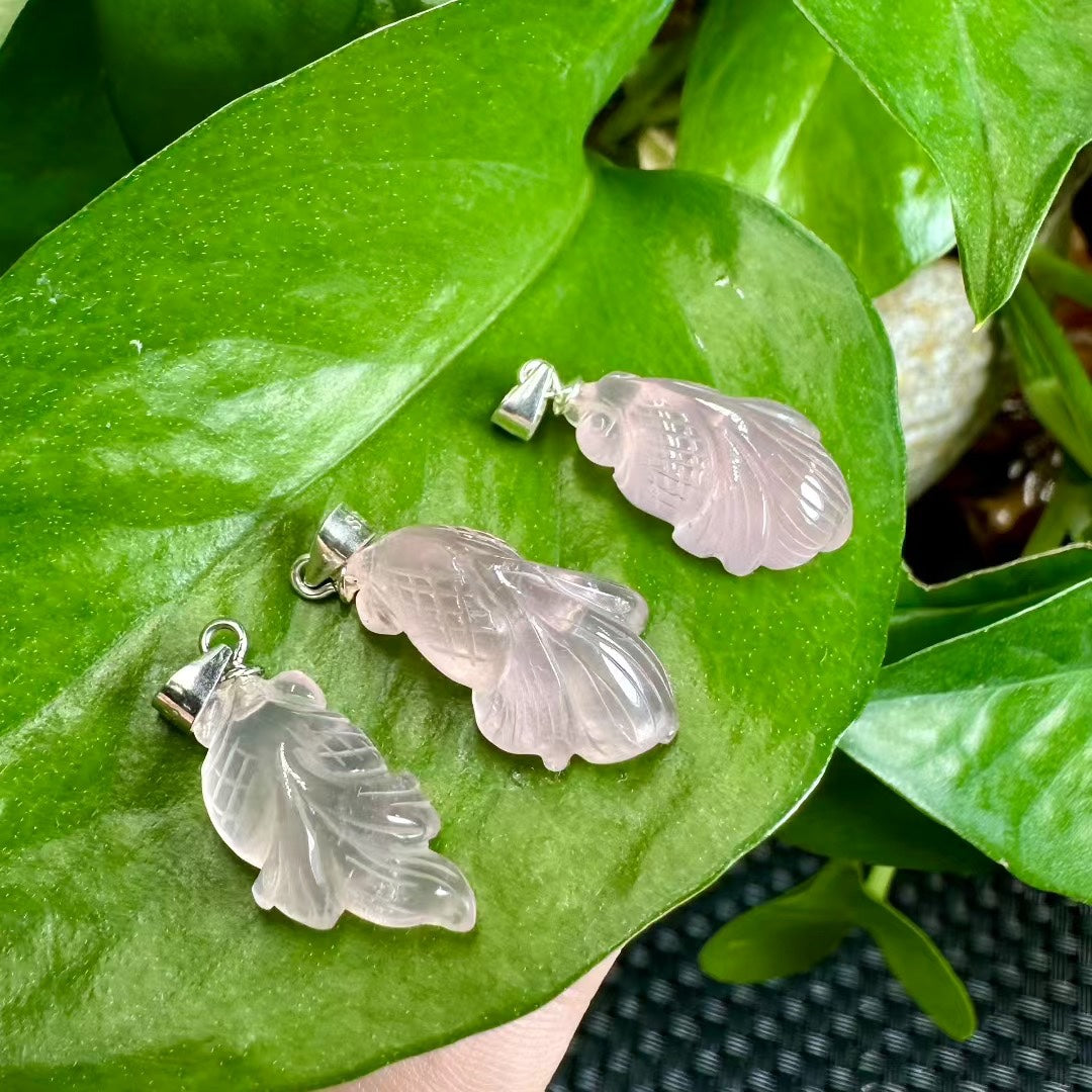 AAA Grade Enchanted Rose Quartz Koi Fish Carved Pendant - S925 Sterling Silver Bail, Healing Crystal Charm for Love & Emotional Balance(Wholesale)