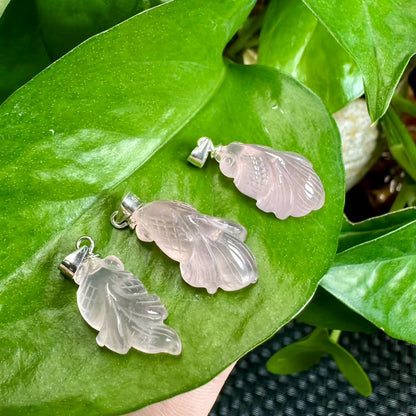 AAA Grade Enchanted Rose Quartz Koi Fish Carved Pendant - S925 Sterling Silver Bail, Healing Crystal Charm for Love & Emotional Balance(Wholesale)