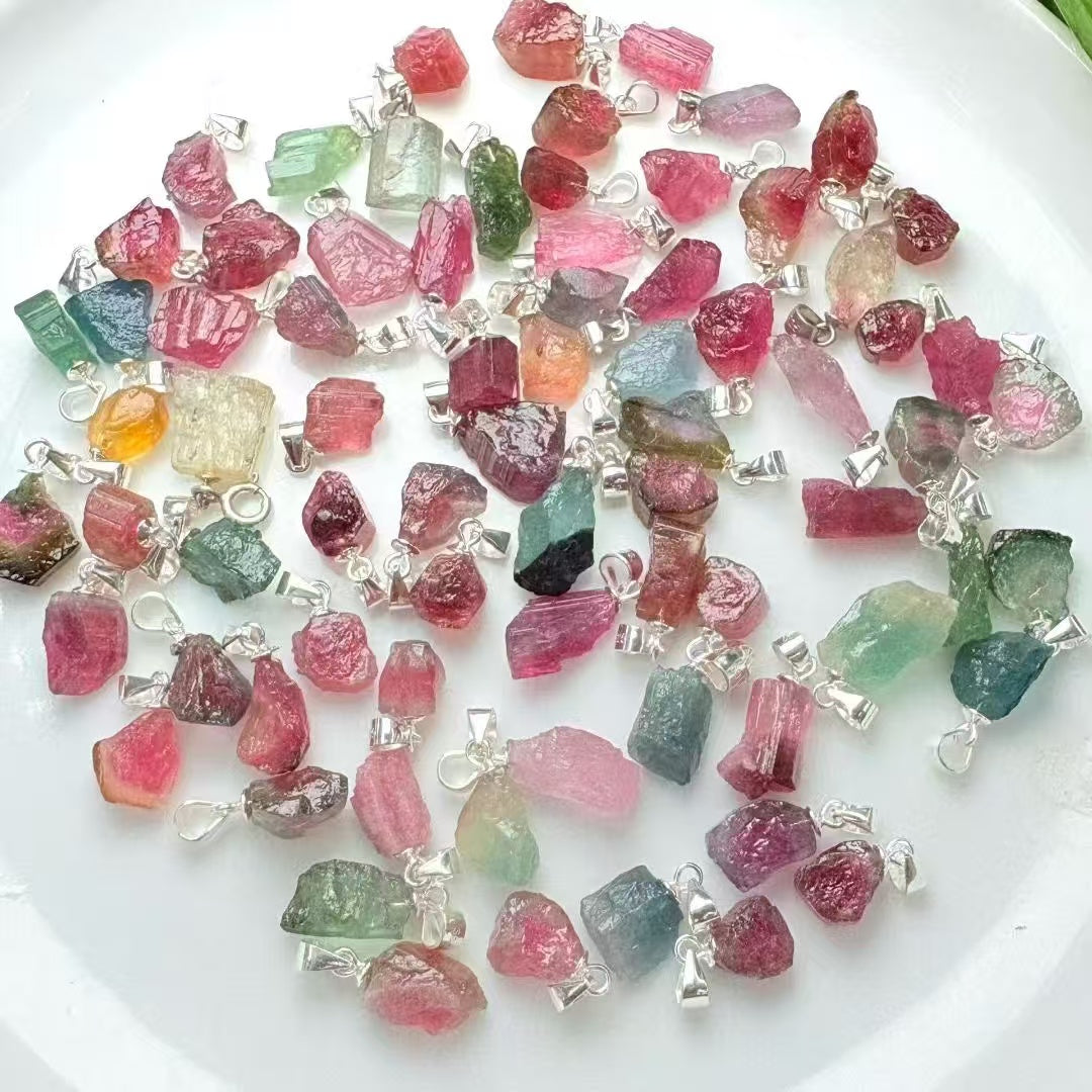 Natural Raw Tourmaline Pendant Necklace for Women, Mini Crystal Choker for Energy Healing Protection, Sterling Silver 925 Layering Chain Jewelry Gift