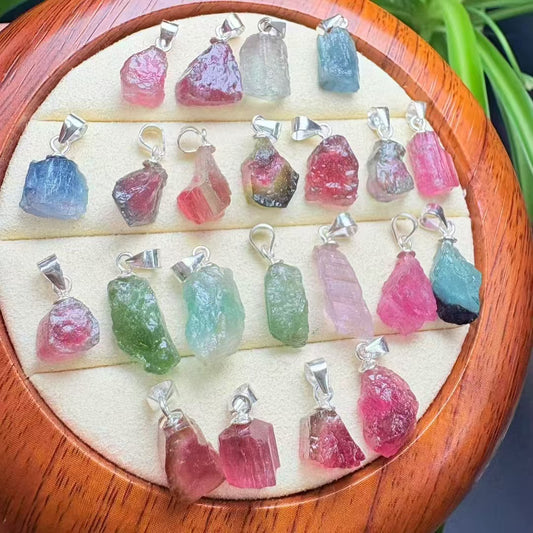 Natural Raw Tourmaline Pendant Necklace for Women, Mini Crystal Choker for Energy Healing Protection, Sterling Silver 925 Layering Chain Jewelry Gift
