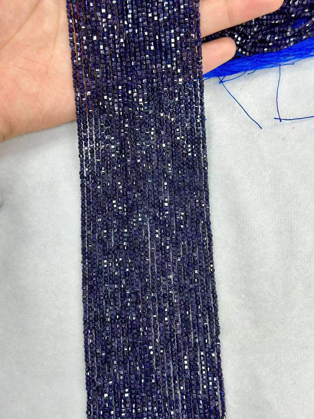 Manmade Sparking Blue Golden Sandstone Faceted Sugar Cube Bead Strand 2-4mm