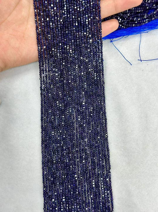Manmade Sparking Blue Golden Sandstone Faceted Sugar Cube Bead Strand 2-4mm