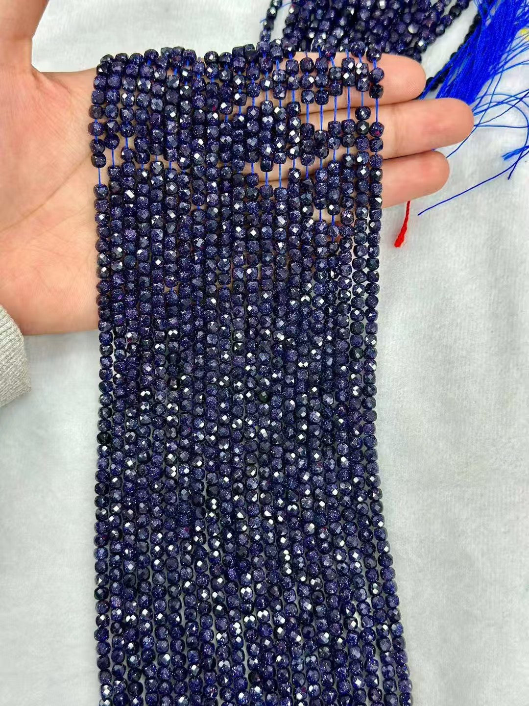 Manmade Sparking Blue Golden Sandstone Faceted Sugar Cube Bead Strand 2-4mm