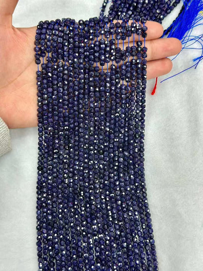 Manmade Sparking Blue Golden Sandstone Faceted Sugar Cube Bead Strand 2-4mm