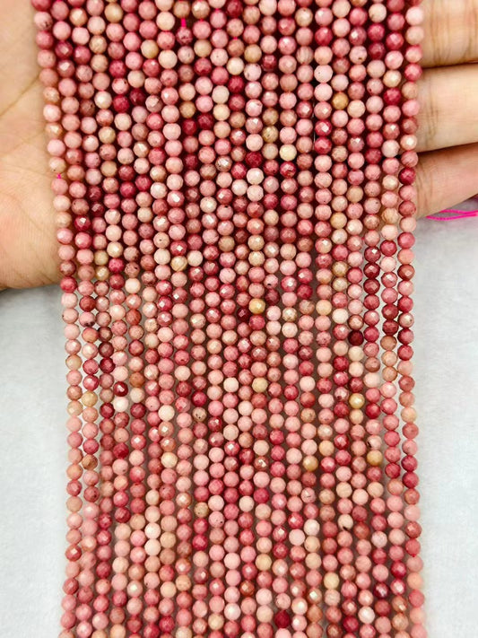 Natural Round Faceted Rhodonite Bead Strand |DIY Jewelry Making|Meditation &Chakra Balancing|Bulk Price