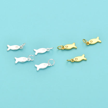 S925 Sterling Silver Small Fish Pendant DIY Braided Rope Beaded crystal bracelet bracelet pendant silver accessories koi fish pendant