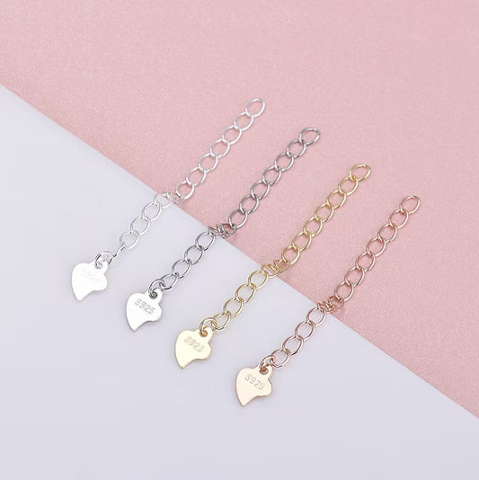 Sterling Silver Adjustable Extender Chain (2pcs, 5cm) | Teardrop Charm End Links for DIY Jewelry | Wholesale Bracelet Necklace Supplies