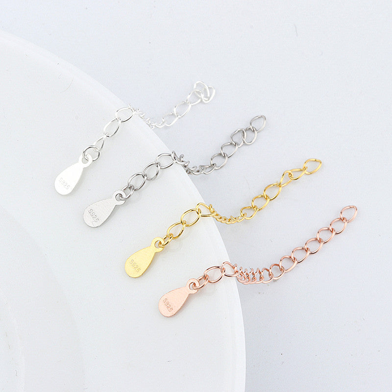 Sterling Silver Adjustable Extender Chain (2pcs, 5cm) | Teardrop Charm End Links for DIY Jewelry | Wholesale Bracelet Necklace Supplies