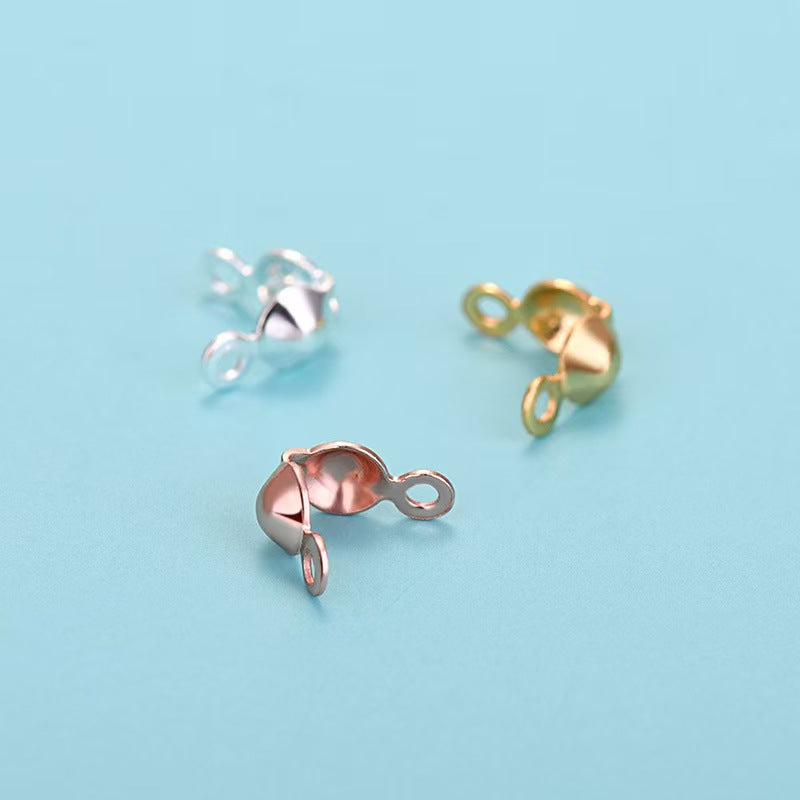 Sterling Silver Crimp Covers (2pcs, 3-4mm) | Jewelry End Caps for Beading DIY | Necklace Bracelet Clasps Supplies