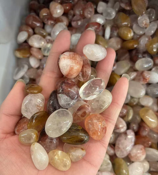 Natural Sunrise Quartz Tumbled Stones: Red + Yellow Inclusion Mix |1kg Golden-Red Phantom Quartz (Fire Quartz,Golden Healer)- Dual Energy Tumbles for Wealth & Manifestation