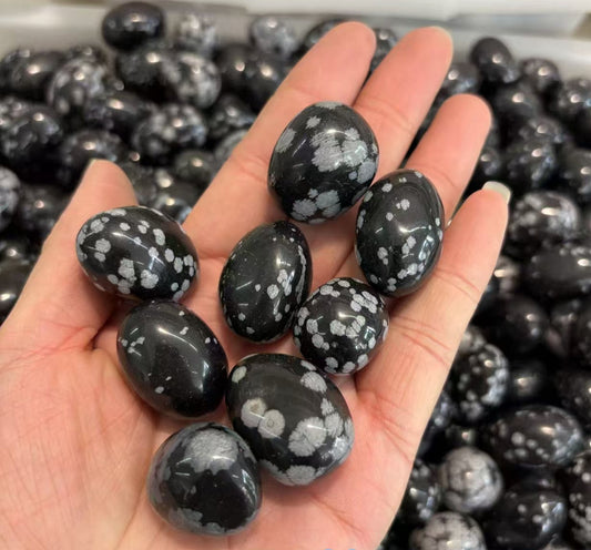 Premium 20-30mm Natural Snowflake Obsidian Tumbled Stones - 1kg Bulk Grounding & Protection Crystals (Volcanic Glass with White Patterns)Natural Untreated