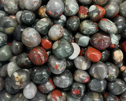 Bold 20-30mm African Bloodstone Tumbled Stones - 1kg Bulk Protection & Vitality Crystals (Deep Green with Red Speckles)
