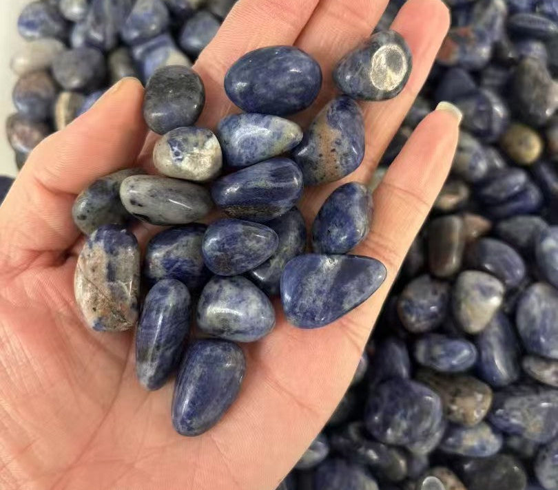 Deep Blue 15-20mm Sodalite Tumbled Stones - 1kg Bulk Logic & Intuition Crystals (Royal Blue with White Veins, Truth Stone)